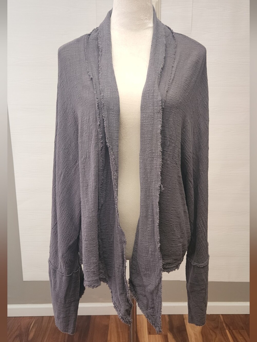 Newbury Kustom Gray 100% Oversized Open Front Drape Cardigan Raw Edge Small
